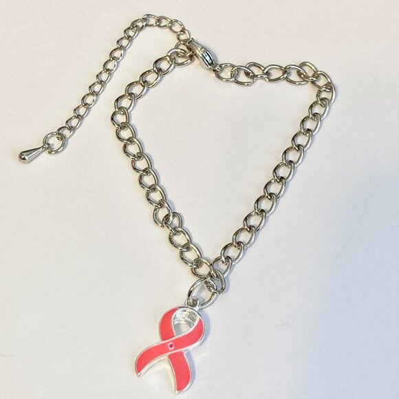 Pink Ribbon Anklet Lot of 2 Breast Cancer Awareness Anklets 8-10.5" Rhodium - Picture 5 of 8